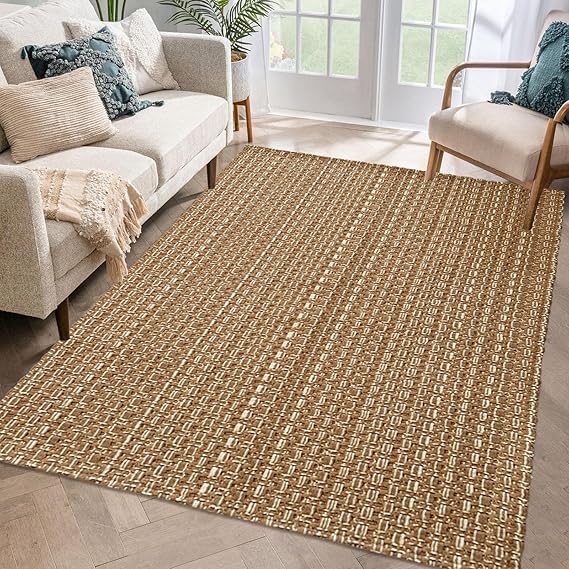 Washable Area Rug 5x7 - Non Slip Rubber Backed Faux Jute Rug