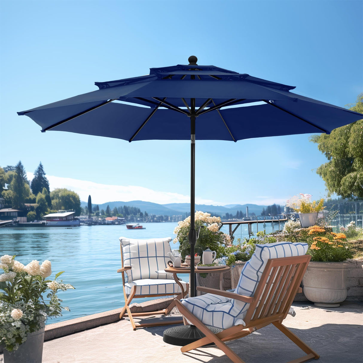 10ft Outdoor Patio Umbrellas for Outside, 3 Tier Vented Market Table Umbrella