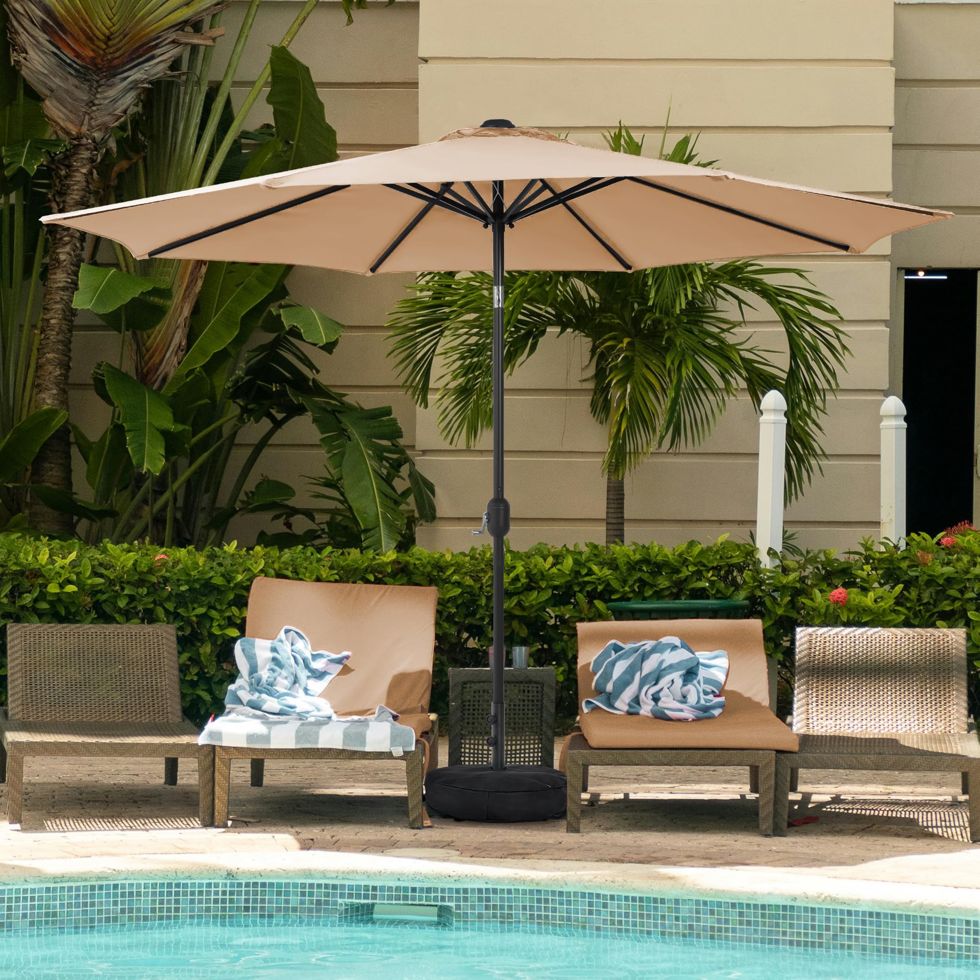 Olefin 5-Year-Non-Fading 10FT Patio Umbrella with Sand Bag Base, Outdoor Umbrella