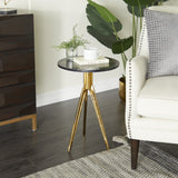 Aluminum Accent Table with Black Marble Top, 15" x 15" x 22", Gold