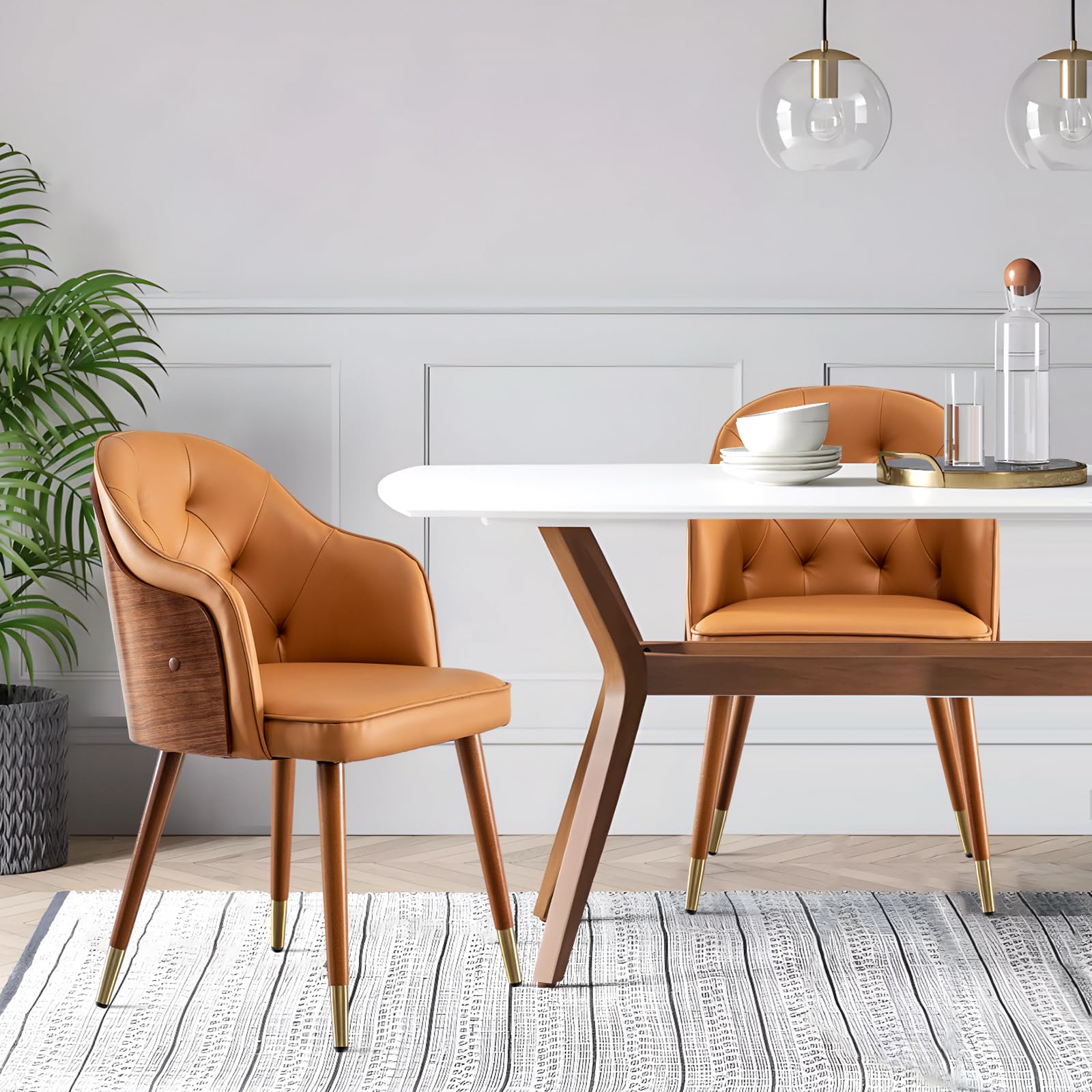 Mid Century Modern Dining Room Chairs Orange Faux Leather Upholstered Desk Chairs