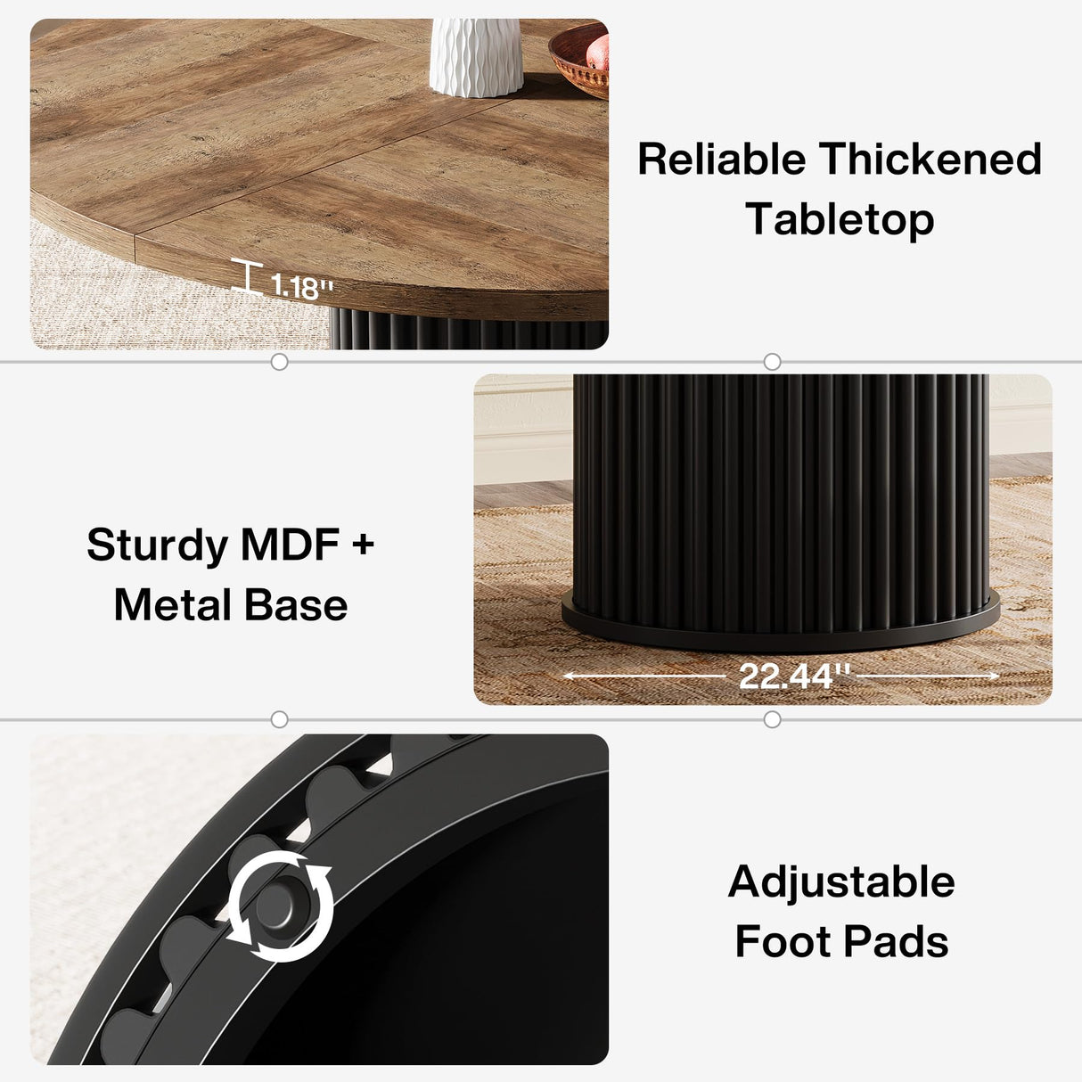 47-Inch Round Dining Table for 4-6 People - Modern Fluted Design