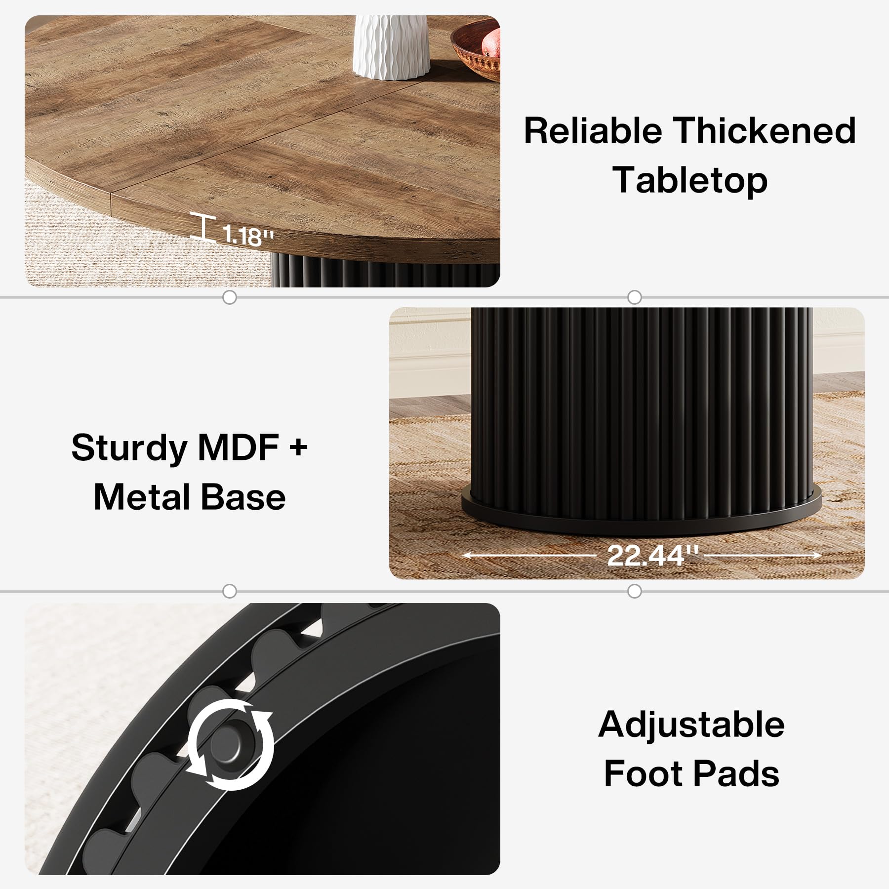 47-Inch Round Dining Table for 4-6 People - Modern Fluted Design