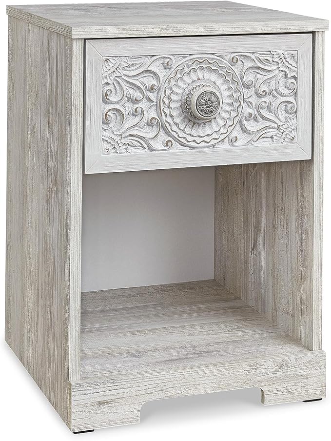 Shawburn 1 Drawer Night Stand Nightstand, 22.09" Tall, Whitewash & Gray