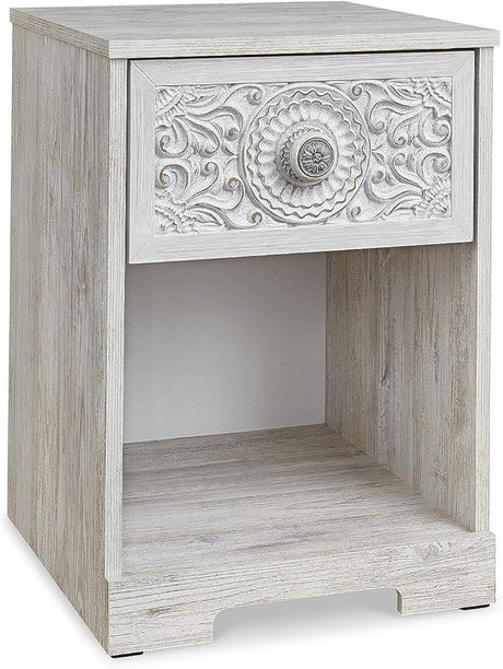 Shawburn 1 Drawer Night Stand Nightstand, 22.09" Tall, Whitewash & Gray