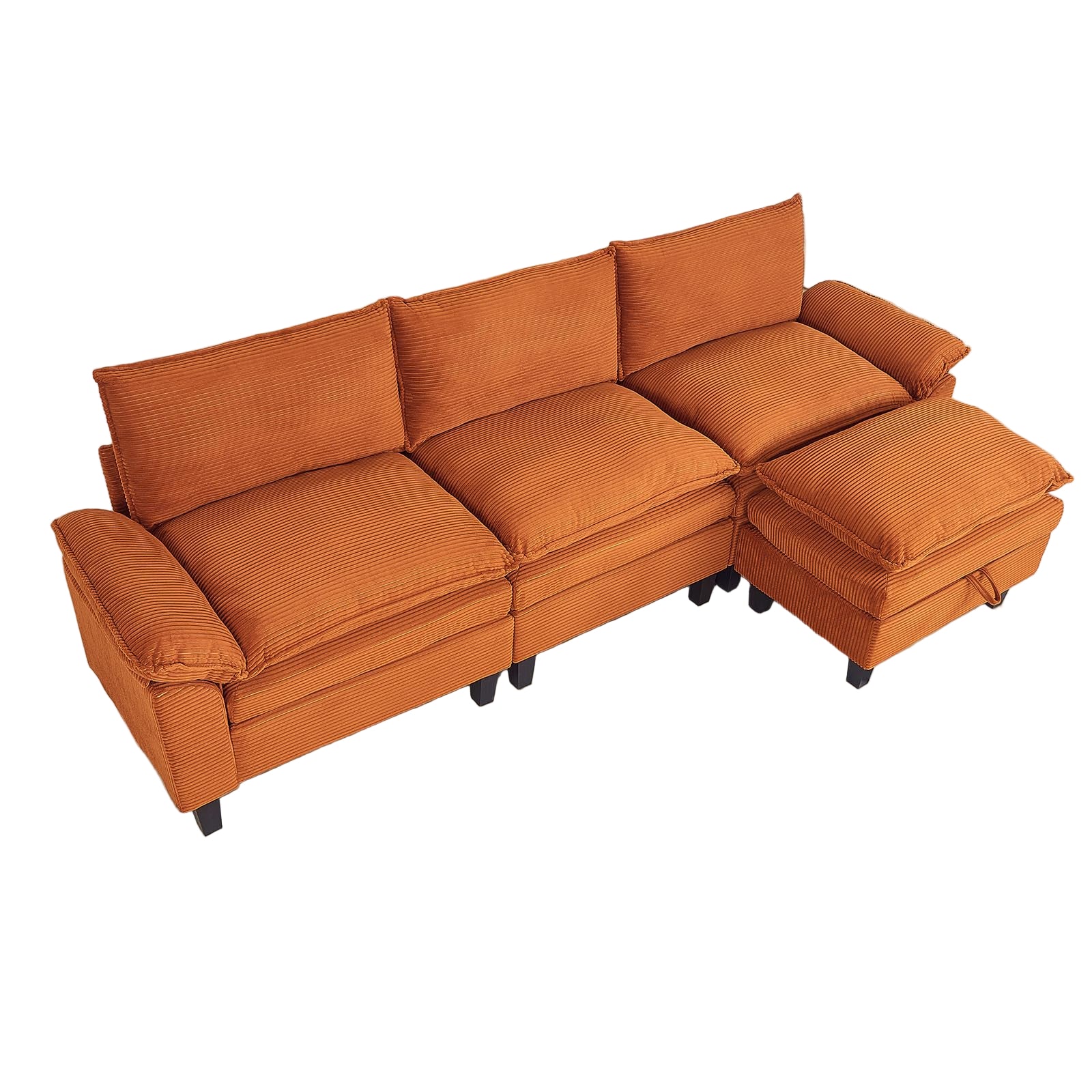 L Shaped Modular Sectional Sofa, 118" Corduroy Cloud Sectional Couch