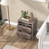 Farmhouse Nightstand, Rustic Wood Bedside Table with 2 Storage Drawers & Open Shelf,