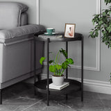 Black Round End Table, Small Metal Side Table with Removable Tray