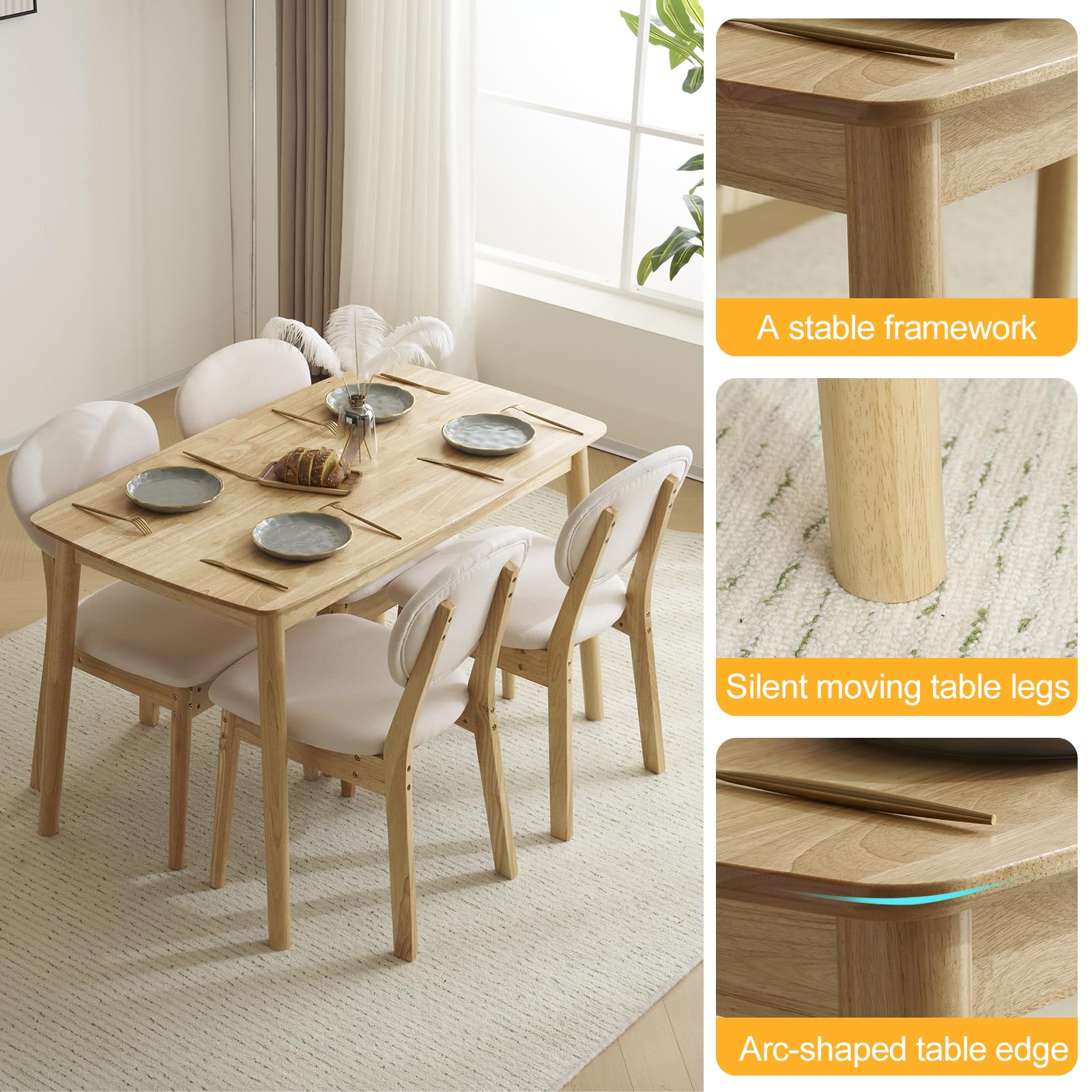 5-Piece Wood Dining Table Set for 4