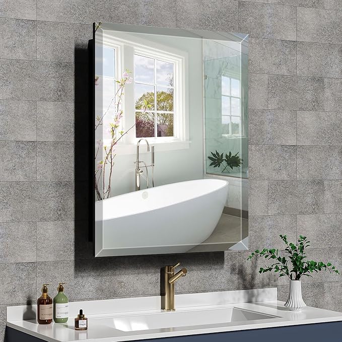 16X24 Inches Medicine Cabinet, Wall Mounted Bathroom Cabinet wirh Beveled Mirror