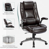 Leather Executive Office Chair - High Back Ergonomic Desk Chair with Flip-Up Arms