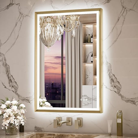 Keonjinn 48” x 30” LED Bathroom Mirror with Frontlit & Backlit, Large Black