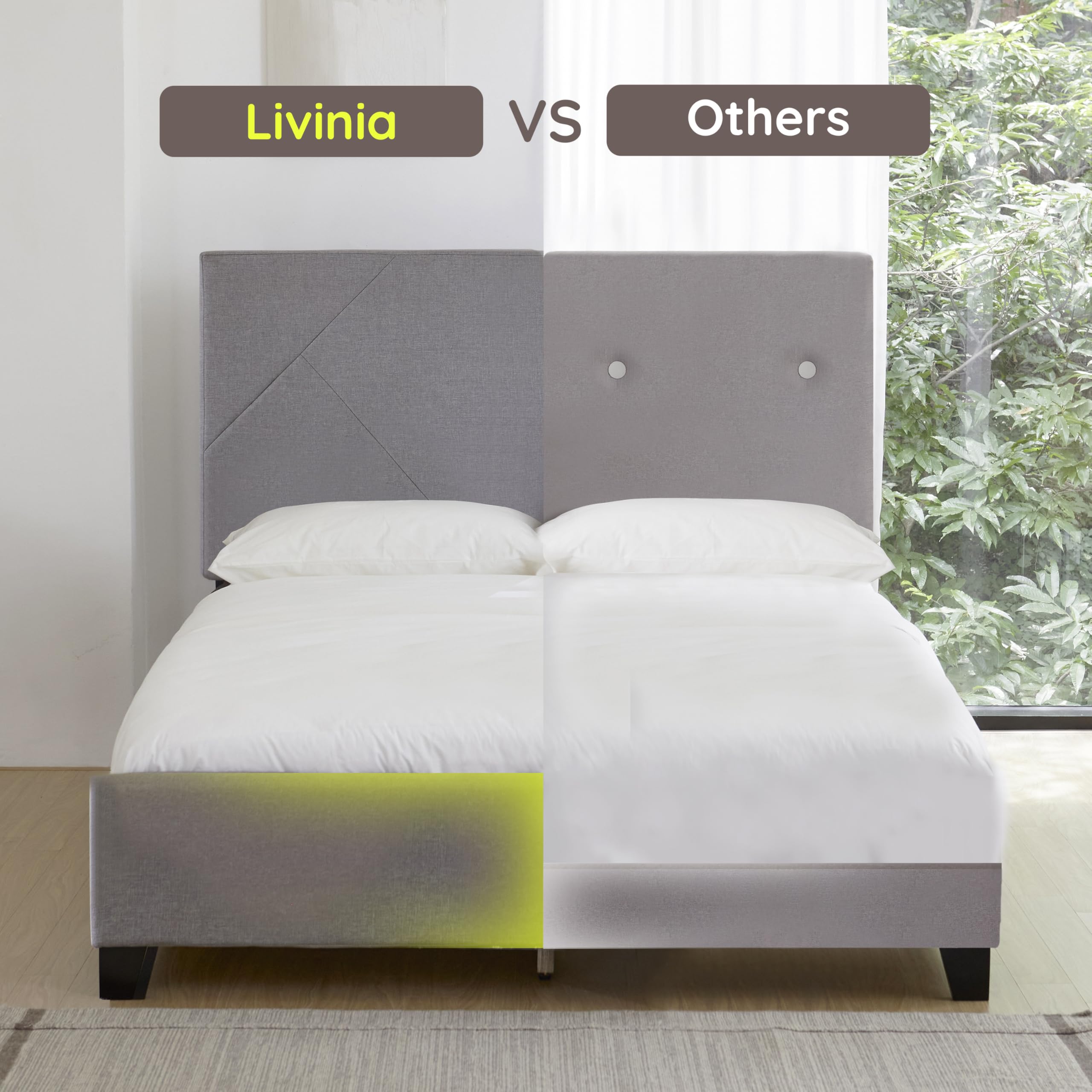 Stella Queen Platform Bed with Adjustable Headboard - Gray Fabric Upholstered Frame