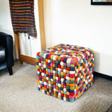 12 Inches Multi Colored Cube Felt Ball Ottoman Pouf for Living Room