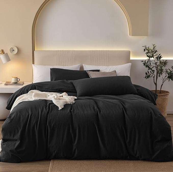 Durable Linen Feel Bedding for All Seasons King, Solid Chocolate Brown
