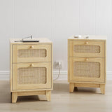 Modern Wicker Rattan Stand,Rattan Stand with Drawer and Charge Station