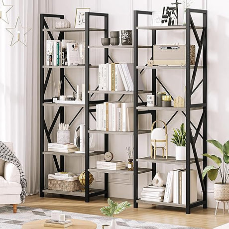 Triple Wide 5 Tier Book Shelf, Tall Bookshelf with Open Display Shelves