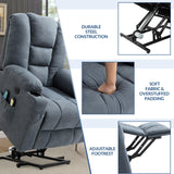 SOCIALCOMFY Power Lift Recliner Chair for Elderly, Heavy Duty Lift Chair with Heat and Massage, Soft Fabric Recliner Chair with 2 Remote Controls, Cup Holders, Side Pockets & USB Ports (Blue)