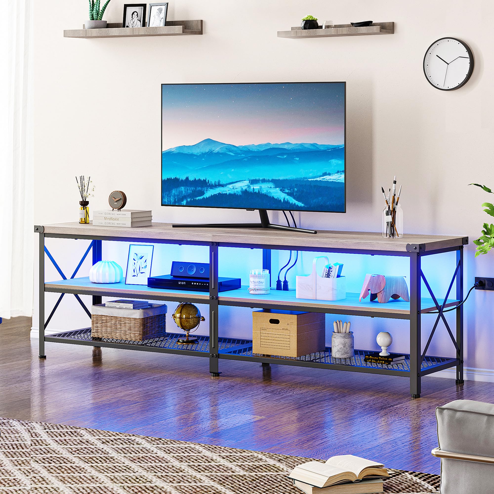 LED TV Stand, Entertainment Center for 80 inch TV Media Console Table, Gaming TV Stand