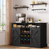 Farmhouse Sideboard Buffet Cabinet with Power Outlet, 47" Coffee Bar Cabinet