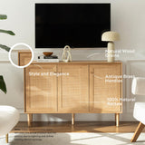 Boho Rattan Storage Cabinet - 3 Door Sideboard Buffet with Adjustable Shelves