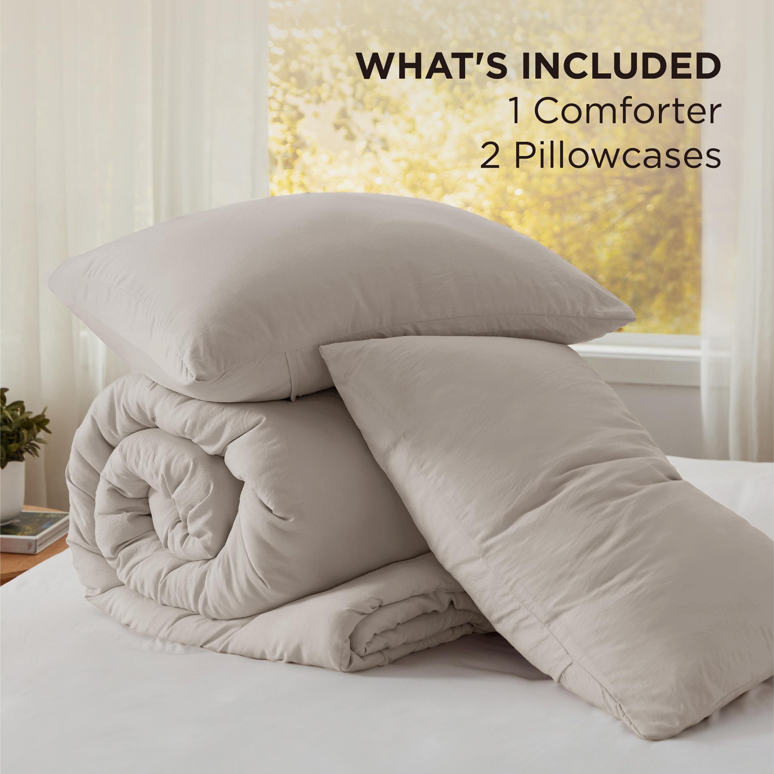 Queen Size Linen Comforter Set - 3 Piece Prewashed Bedding