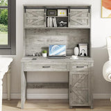 Farmhouse 47" Desk, Executive I-Shape with 3 Drawers, Storage Cabinet, Hutch