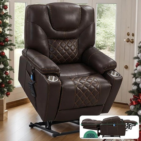 for Seniors: 9988 High Density Foam Lift Chair with Heat Massage, Reclining to 180, 2 Cup