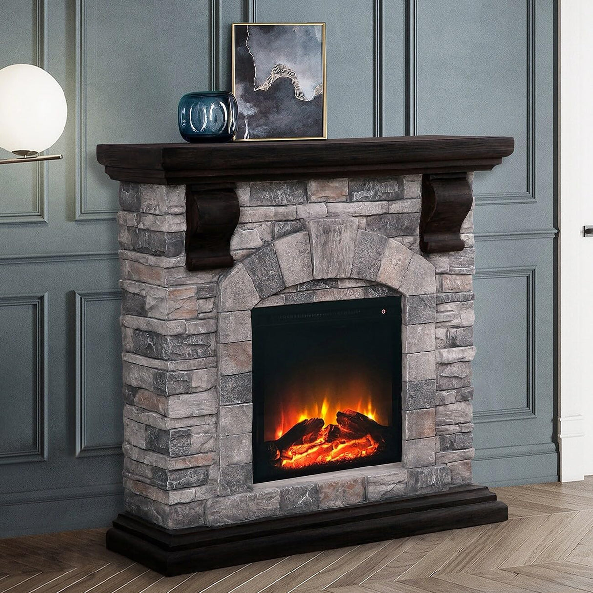 40 in.Freeing Electric Fireplace with Stone Mantel - L X D X H(Inch):40 * 12 * 39.2 Brown