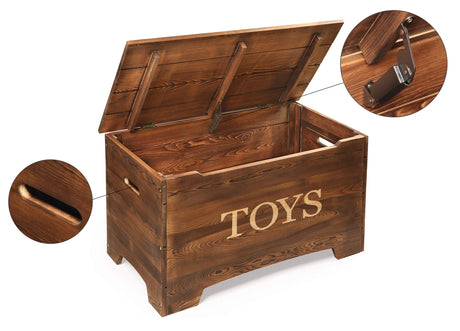 Solid Wood Toy Box in Caramel Brown – Safe, Customizable Storage for Kids' Toys