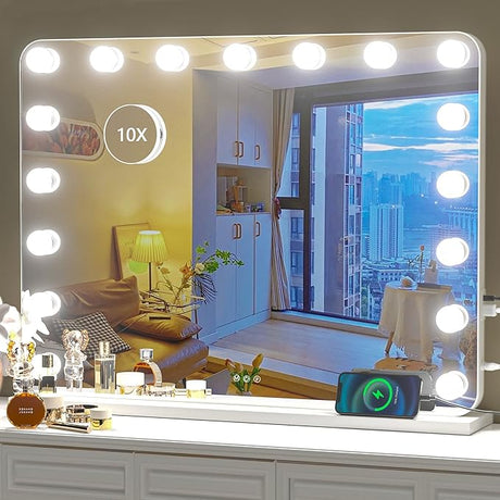 Vanity Mirror with Lights, 31.5" x 23.6" Hollywood Mirror, Makeup Mirror with 17 Dimmable