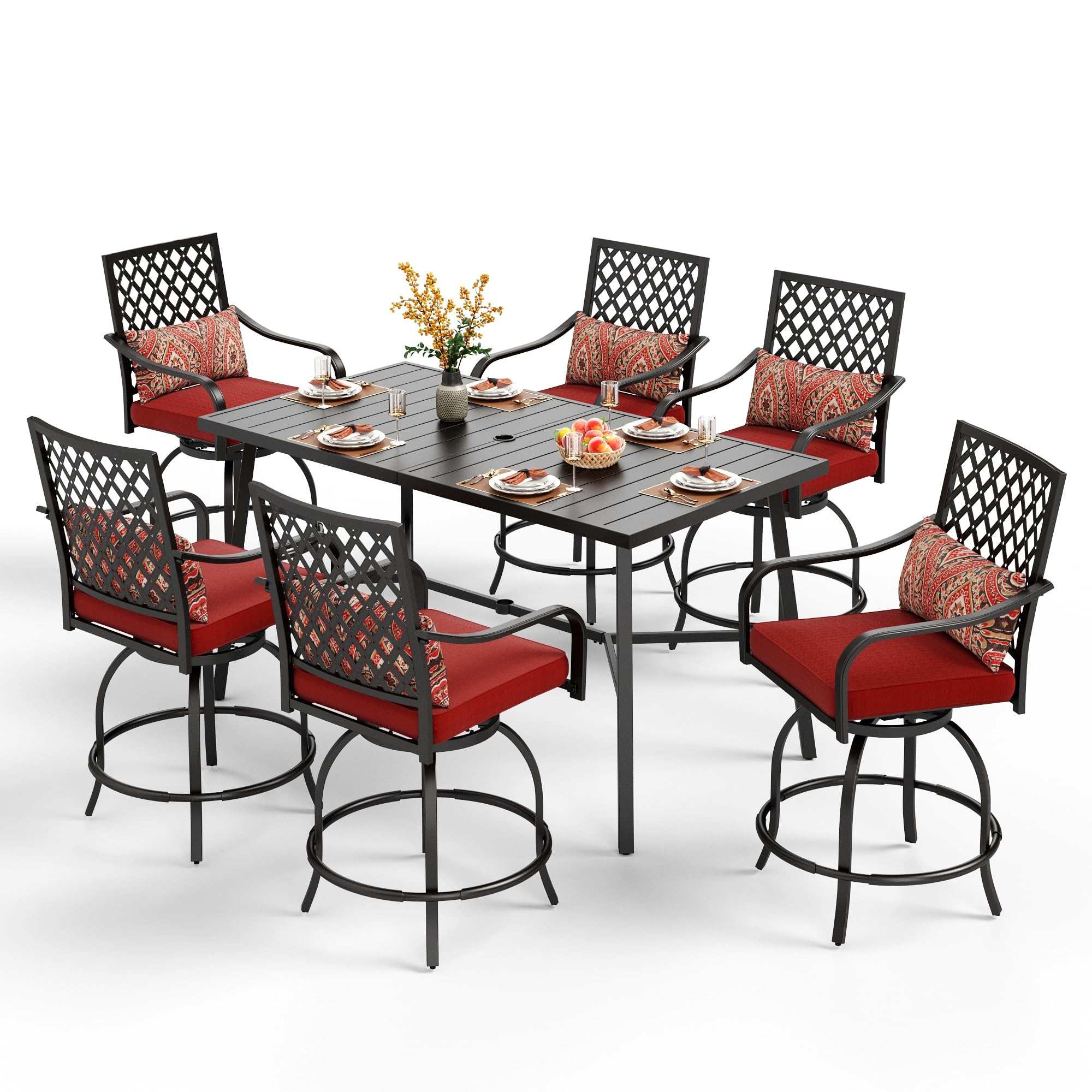 7 Piece Outdoor Bar Set, Counter Height Patio Bar Furniture with Swivel Bar Stools