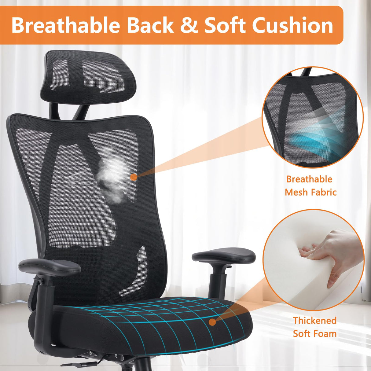 Ergonomic Office Desk Chair High Back Comfy Computer Gaming Mesh with Wide