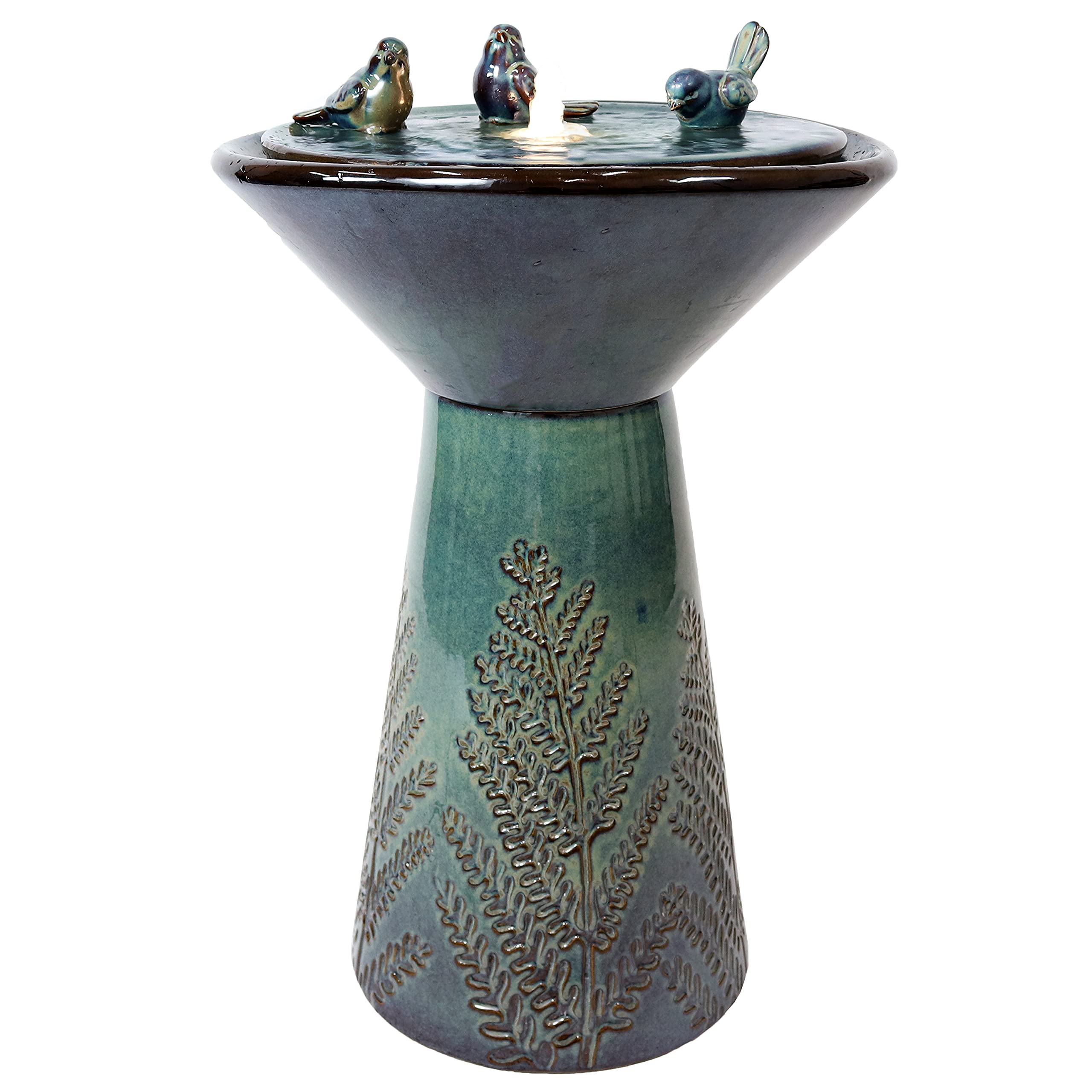 Gathering Birds 28-Inch Outdoor Garden Fountain - Outdoor Water Feature with LED Lights
