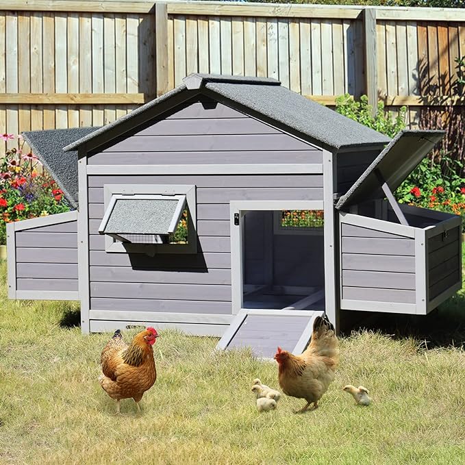 Movable Chicken Coop with Wheel and Run, Large Backyard Hen House with Nesting Box 80.6"