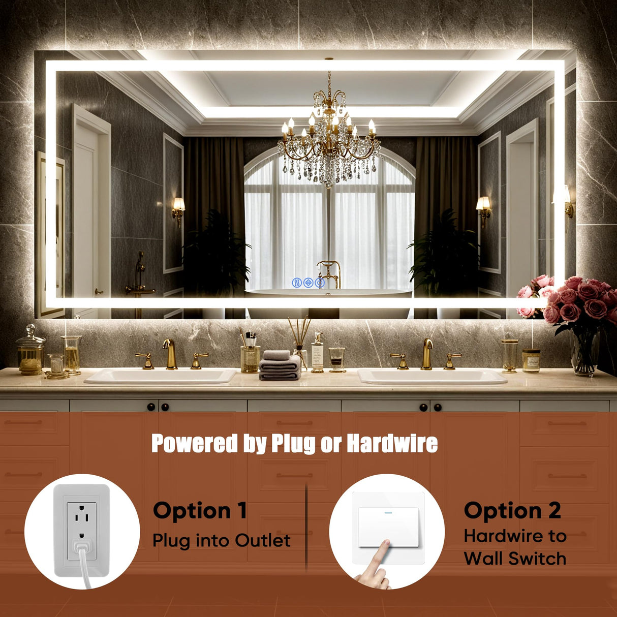 40x30 LED Bathroom Mirror - Wall Mounted with Dimmable Front & Backlit