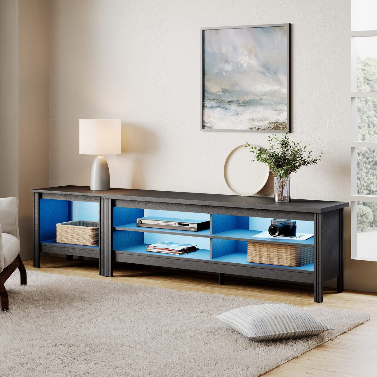 LED TV Stand for 85 Inch TVs - Black Entertainment Center with Storage