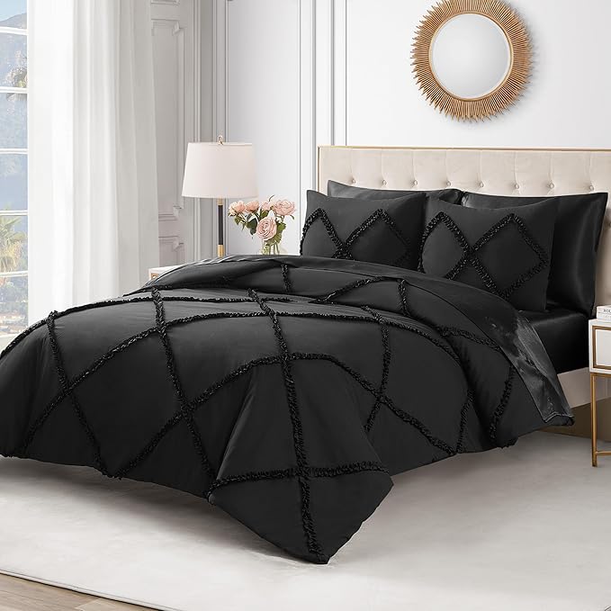 Diamond Queen Comforter Set - Ruffle 3-Piece Machine Washable Reversible Bedding