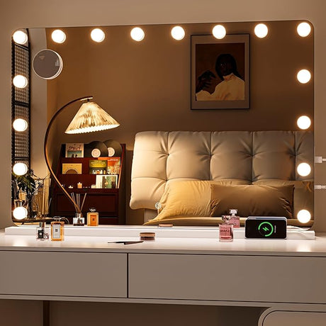 Vanity Mirror with Lights, 31.5" x 23.6" Hollywood Mirror, Makeup Mirror with 17 Dimmable