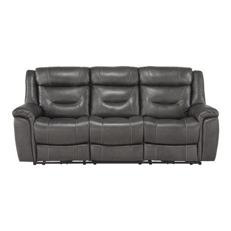 Top Grain Leather Power Double Reclining Sofa, Dark Gray