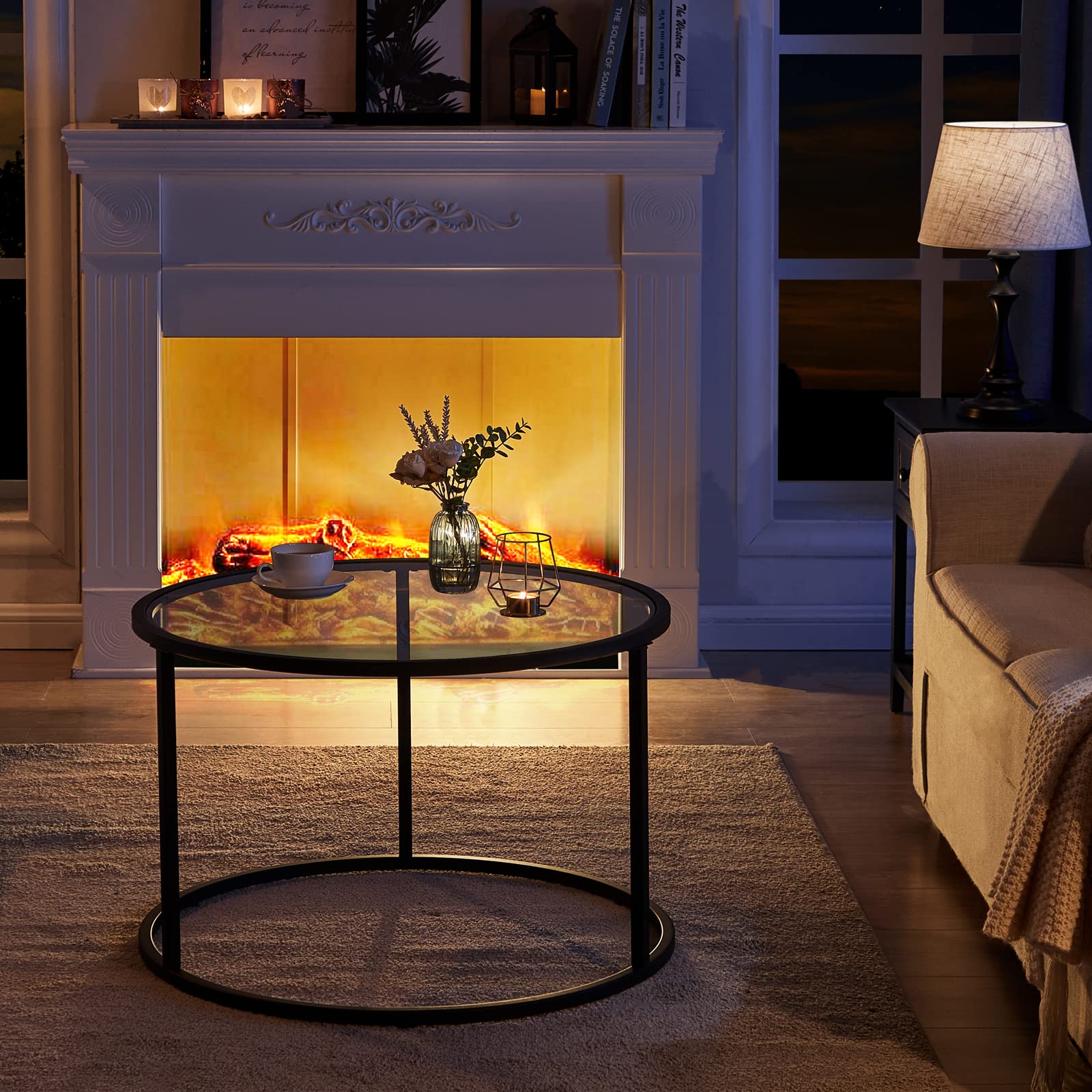 Round Coffee Table Glass Coffee Tables for Small Space Simple Modern Center