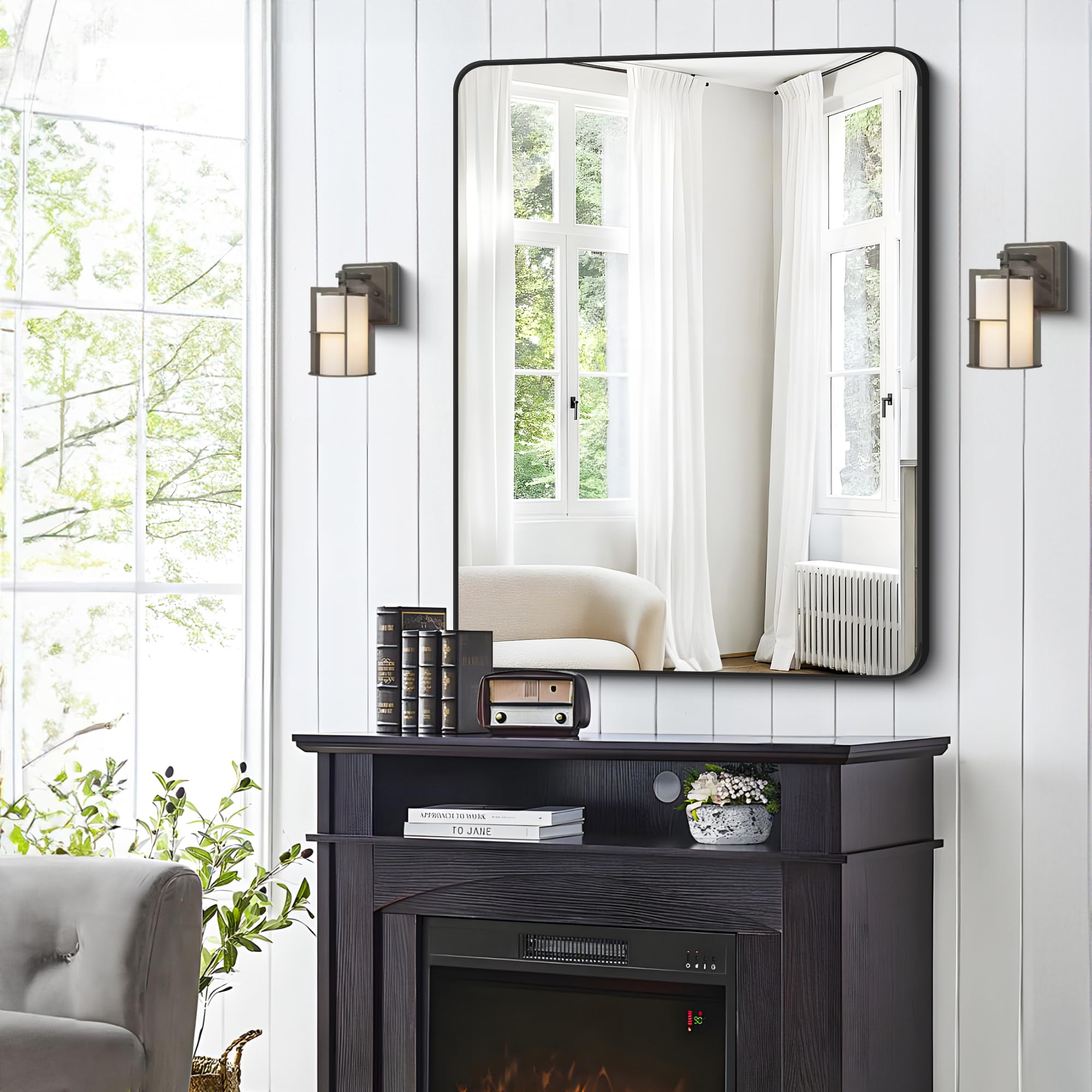 30x40 Black Metal Frame Bathroom Mirror - Large Rectangular Wall Mount