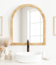 Rattan Wall Mirror,  Natural Wood, Decorative Wooden Mirror