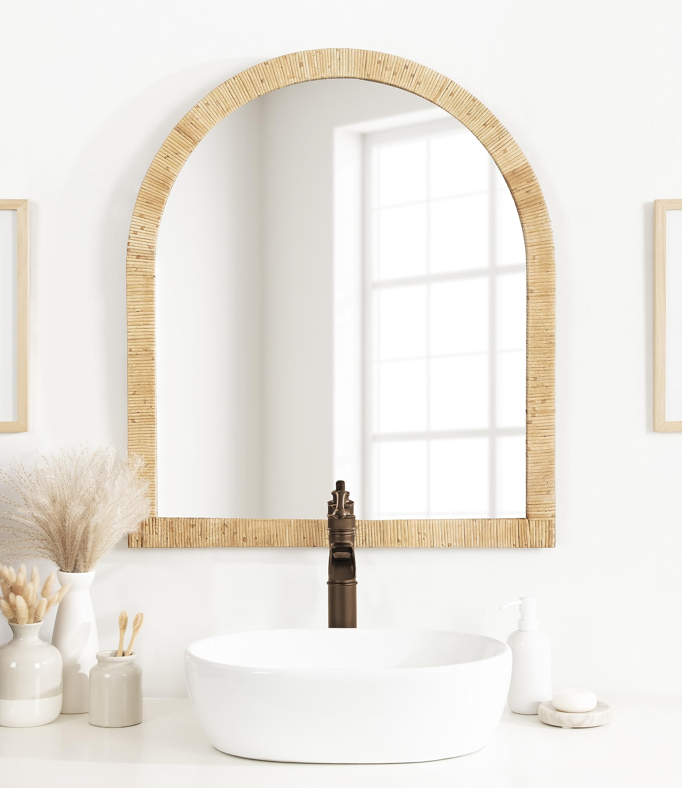 Rattan Wall Mirror,  Natural Wood, Decorative Wooden Mirror