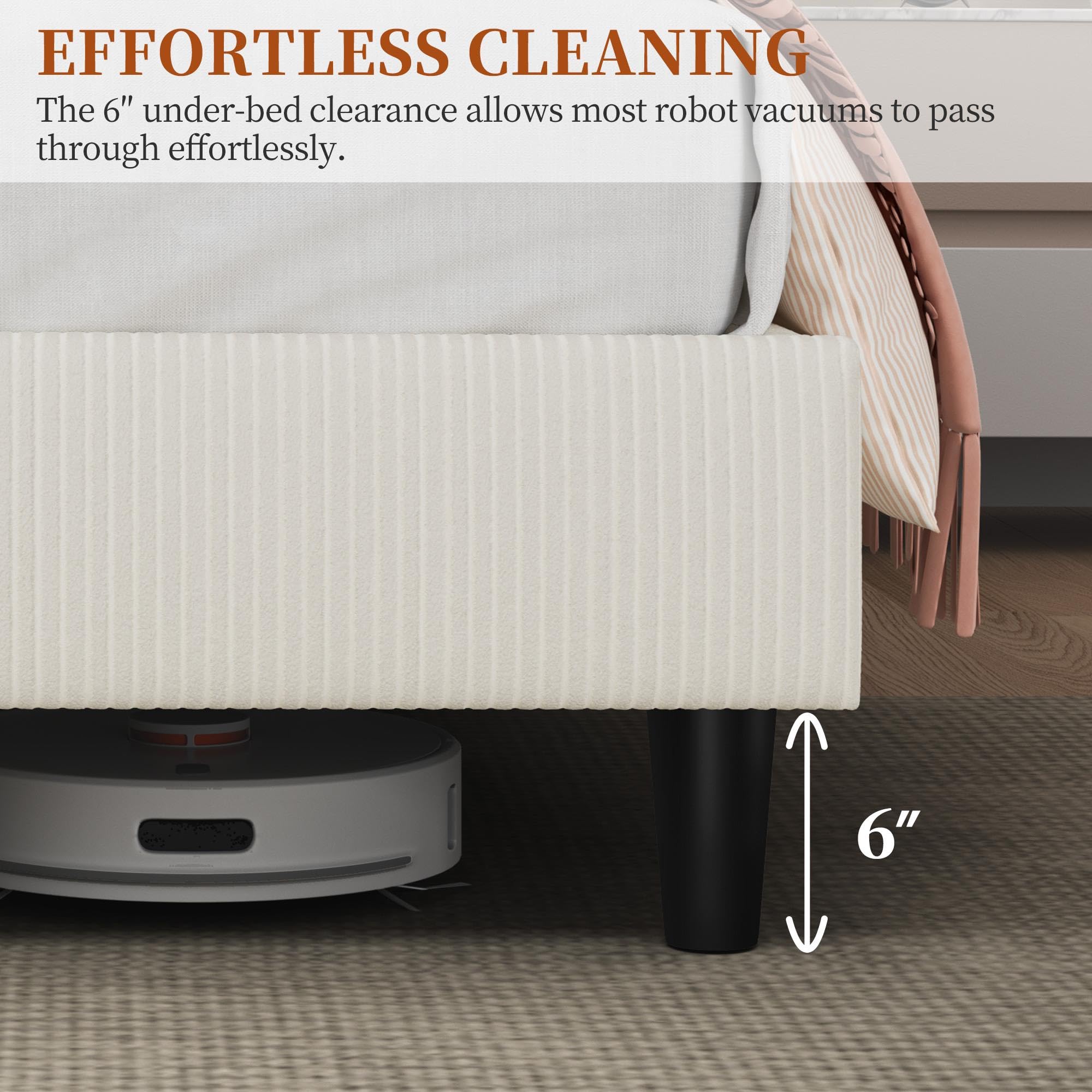 Queen Bed Frame with Adjustable Chenille Upholstered Headboard