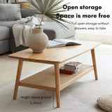 Modern Solid Wood Coffee Table - Mid-Century Center Table with Natural Rattan Storage