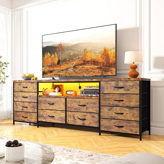 12 Drawer Dresser TV Stand for 65 70 75 Inch TV 63" W Extra Long Black Dresser