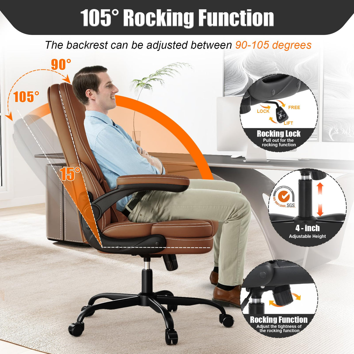 Ergonomic Office Chair with Lumbar Support - 300lbs Capacity