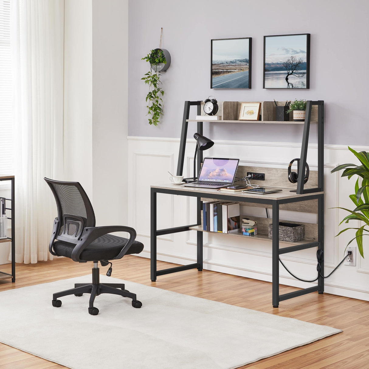 Home Office 47 Inch Writing Desk with Power Outlets and 2 USB Charging Ports