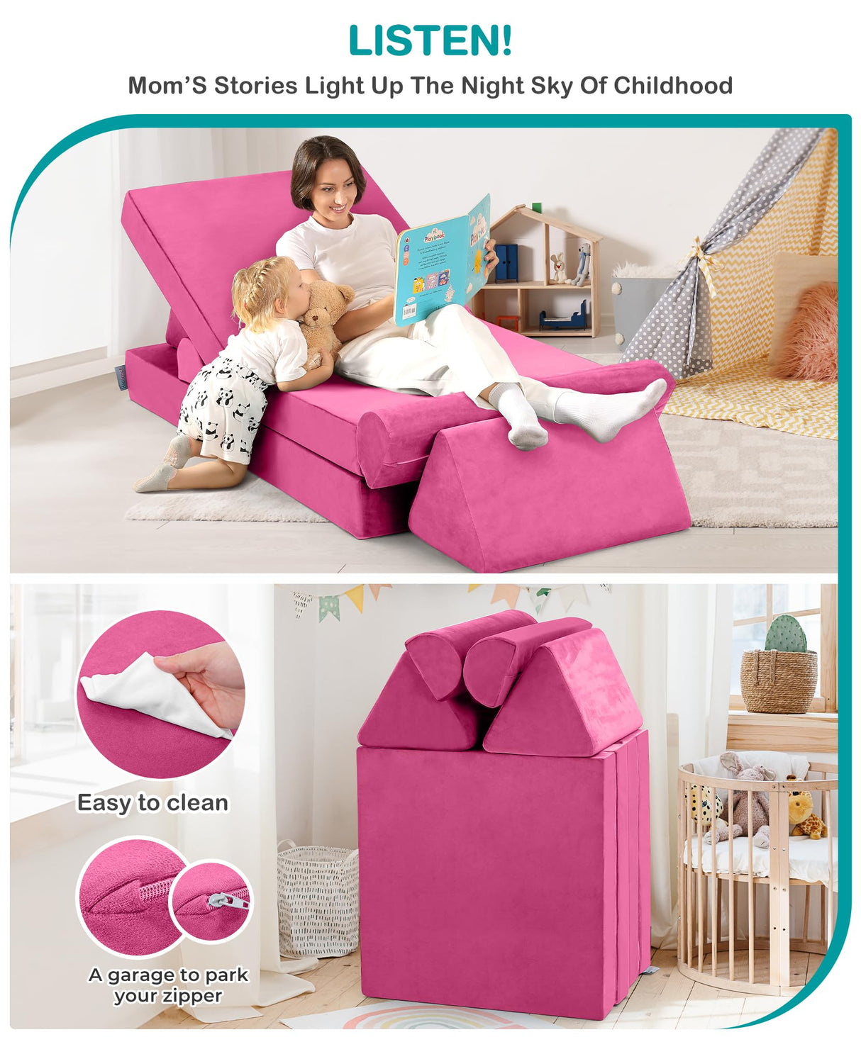 Kids Play Couch, K8 Imaginative Convertible Foam Play Couch for Kids and Toddlers,